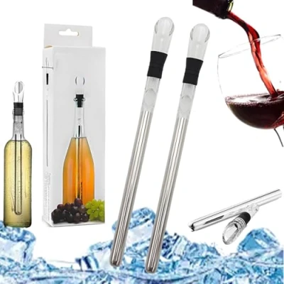 Image of VinoAmigo Wine Cooling Stick, Vino Amigo Stick That Chills in 15 Minutes Without Changing The Taste of Wine, Chiller and Pourer Best Accessories Gift (2Pcs)