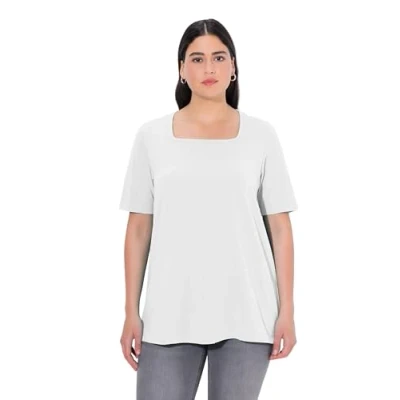 Image of Ulla Popken Women&#039;s Basic T Shirt, Round Neck Shirt Snow White 20/22