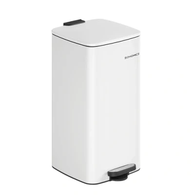 Image of SONGMICS Kitchen Bin, 8 Gallon (30 L) Trash Steel Pedal with Inner Bucket, Soft Close and Stays Open, Cloud White LTB593W02