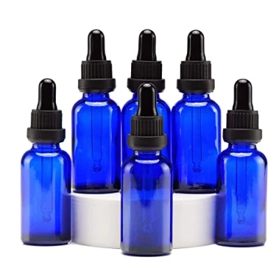 Image of YIZHAO Blue Glass Dropper Bottles 30ml, with Pipette Dropper, for Essential oil, Aromatherapy, Laboratory, Massage, Makeup, Mixing, Travel 6Pcs