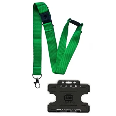 Image of Colourful 20mm Wide Lanyard with 3 Point (Triple) Safety Breakaway &amp; Double Black ID Card Holder (Green)