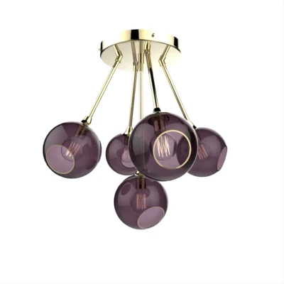 Image of DESIGN BY US Ballroom Molecule ceiling light, purple, glass, 5 bulb