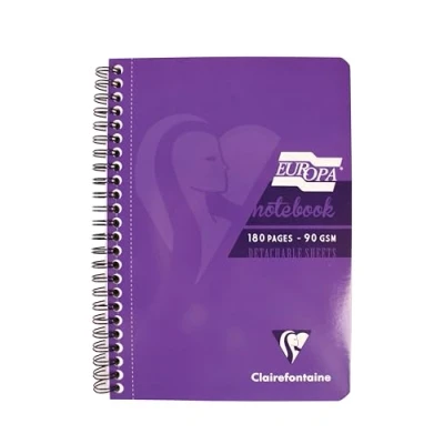 Image of Clairefontaine Europa Ref 5813Z Wirebound Notebooks, Hardwearing Bright and Glossy Covers, 180 Lined Sheets, A5 size Micro Perforated Pages, Purple Cover