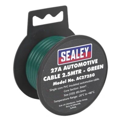 Image of Sealey Automotive Cable Thick Wall 27A 2.5m Green