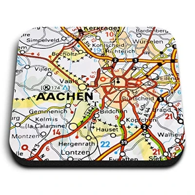 Image of 1 x Square MDF Fridge Magnet Aachen City Germany German Travel Map 44010