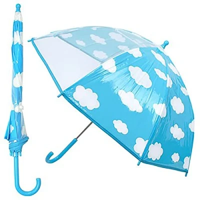 Image of KAV Kids Transparent School Umbrella Boys and Girls Sweet, Beautiful, Lightweight Design Dome Parasol for Your Child (CLOUD)