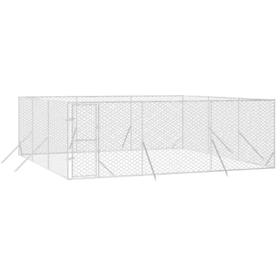 Image of vidaXL Outdoor Dog Kennel Silver 6x6x2 m Galvanised Steel