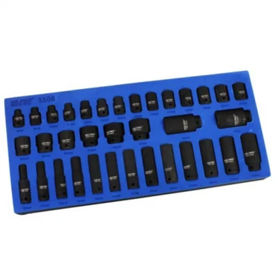 Image of 35pc 1/2&#039;&#039; Dr Impact Socket Set Deep Shallow EVA Foam Tray 8 32mm US Pro