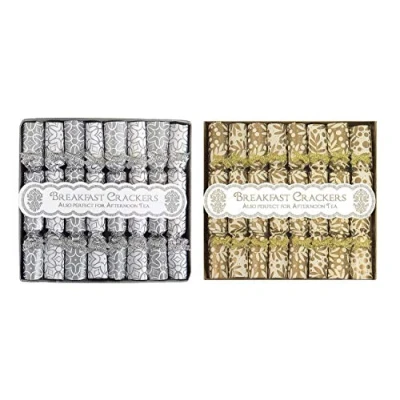 Image of Harvey &amp; Mason Mini Christmas Crackers Saucer Pack of 16 Breakfast Gold Silver Xmas Afternoon Tea Vintage