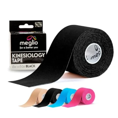 Image of Meglio Kinesiology Tape Uncut 5m Roll Sports Strapping for Injuries, Support Muscle Tape, K Physio Trans Athletic Breathable &amp; Waterproof (Black)