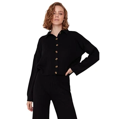 Image of Trendyol Women&#039;s Mandarin collar Plain Regular Sweater Sweatshirt, Black, S