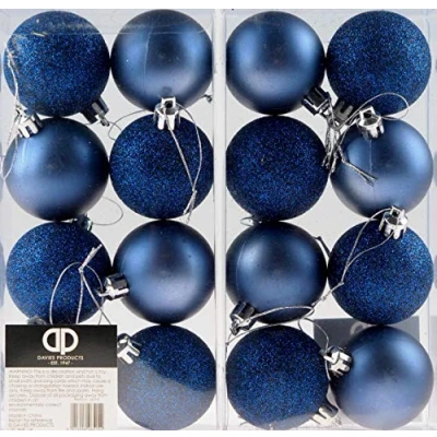 Image of Set Of 16 Midnight Blue Christmas Tree Baubles Decorations Glitter And Matt Texture