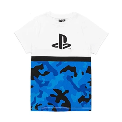Image of PlayStation Kids T Shirt Camo Boys Girls Game Blue White Logo Top Gamer Clothing Merchandise 11 12 Years