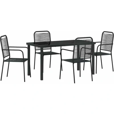 Image of vidaXL 5 Piece Garden Dining Set Black Cotton Rope and Steel