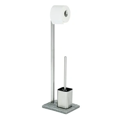 Image of WENKO 20604100 Freestanding WC brush set, Granite, Metal Stainless steel, 23 x 73.5 19.5 cm, Satinised