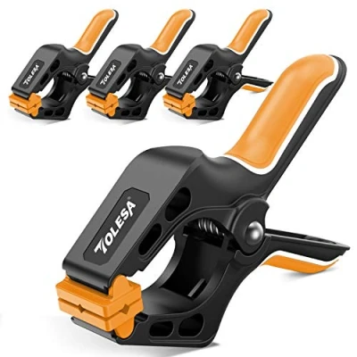 Image of TOLESA 7 Inch Spring Clamps for Woodworking 4PC Large Wood with 30 Lbs Powerful Clamping Force Reinforced Plastic Nylon 3 Jaw Opening Heavy Duty Gluing Crafts