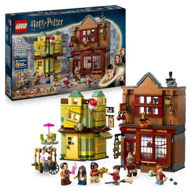 Image of LEGO Harry Potter Quality Quidditch Supplies &amp; Ice Cream Parlour Set with 2 Diagon Aley Shop Toys, 6 Minifigures Accessories incl. a Nimbus 2000 Broom Gift for 8+ Year Old Boys Girls 76452