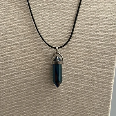 Image of VIE Double Point Pencil Pendant, Black String (Aura Hematite)