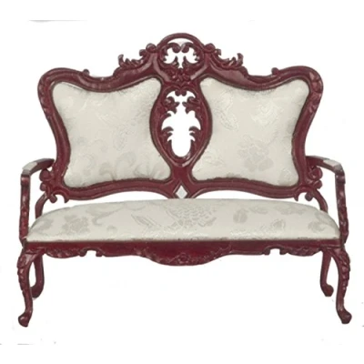 Image of Melody Jane Dolls House Fancy Victorian Mahogany White Sofa Miniature Living Room Furniture