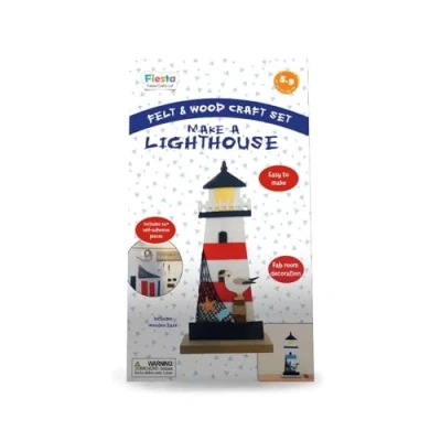 Image of Make a Lighthouse Felt Craft Kit by Fiesta Crafts Fun Educational DIY Sticky Back and Wood Decoration No Glue or Tools Needed for Kids Ages 5 9 Years