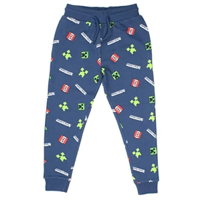 Image of Minecraft Clothes Boys Tracksuit Bottoms 100% Cotton Blue Joggers Trousers Gifts (7 8 Years)