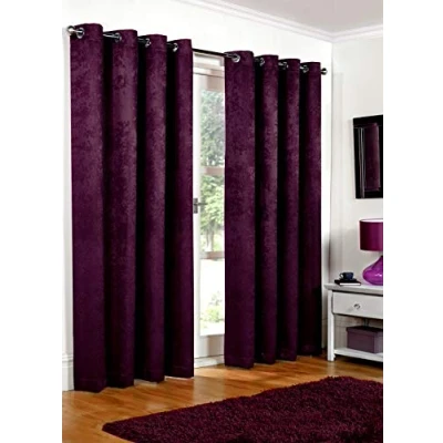 Image of SW Living 66&quot; x 90&quot; (168x228cm) Luxury Aubergine Purple Soft Woven Embossed Thermal Blackout Ring Top Eyelet Heavy Pair Curtains Lined
