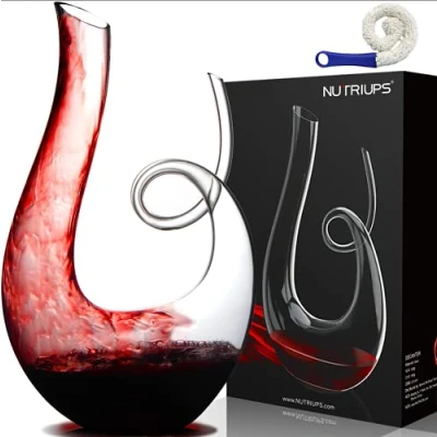 Image of NUTRIUPS 1.2L Wine Decanter, Crystal Red Carafe Hand Blown, Lead Free Carafe, Swan Shape Decanters with Brush and Stopper