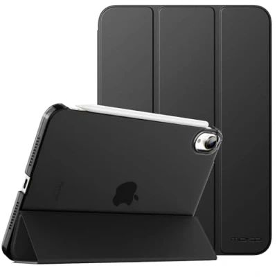 Image of MoKo Case Fit New iPad Mini 6 2021 (6th Generation, 8.3 inch) Slim Lightweight Hard Clear Back Shell Stand Cover with Translucent Frosted Protector, Auto Wake/Sleep, Black