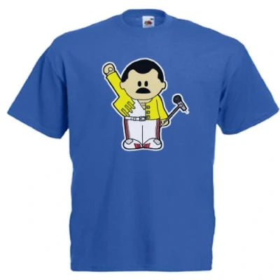 Image of Freddie Mercury Queen Inspired Cartoon Mens T Shirt XL Royal Blue