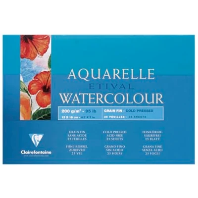 Image of Clairefontaine Ref 96452C Etival Cold Pressed Glued Watercolour Painting &amp; Drawing Pad (25 Sheets of Paper) 12 x 18cm 200gsm Cellulose Art Paper