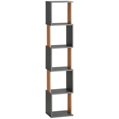 Image of HOMCOM Modern 5 Tier Bookshelf, Freestanding Bookcase Storage Shelving for Living Room Home Office Study, Brown and Dark Grey