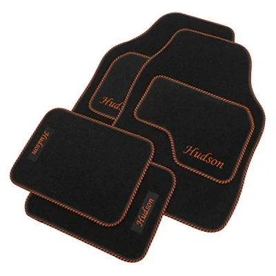 Image of JVL Personalised Universal Black Carpet Car Mat Set with Orange Embroidered Mats