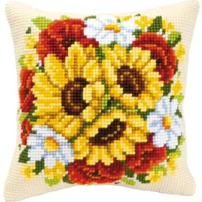 Image of Vervaco Floral Posy Cross Stitch Cushion, Multi Colour