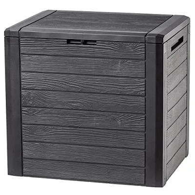 Image of KADAX Outdoor Storage Box 140L, Waterproof Plastic Chest for Storing Garden Tools, Equipment and Cushions, Decorative Container Outside (Dark Brown)