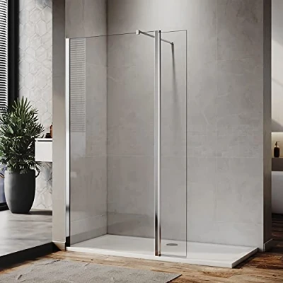 Image of ELEGANT 700mm Walk in Wetroom Shower Enclosure 8mm Easy Clean Glass Screen Panel with 300mm Return