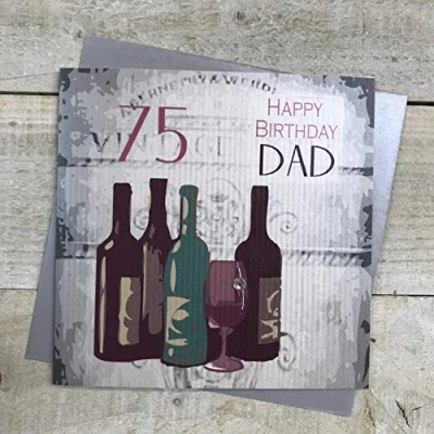 Image of WHITE COTTON CARDS Handmade 75 Happy Dad Vintage Wine 75th Birthday Card, White, SB75D
