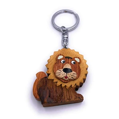 Image of H Customs Lion King of the Animals Wood Noble Handmade Keychain Pendant