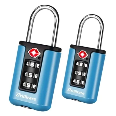 Image of Brillirare 2 Pack TSA Approved Luggage Locks, Combination Travel Padlock, 3 Digit Waterproof Lock, Accepted Outdoor Keyless Resettable Lock for Lockers, Bags, Backpack, Gym, Gate Blue