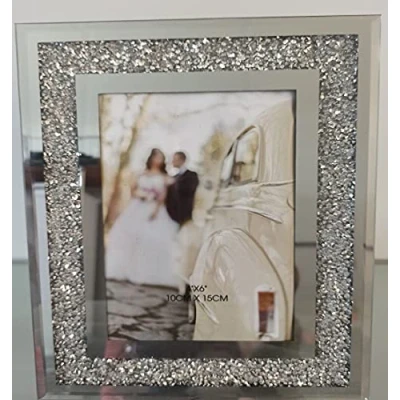 Image of CAPRISTAR Crushed Crystals Photo Frame Silver Mirrored Jewel Crystal Diamante Picture (6x4 inch)