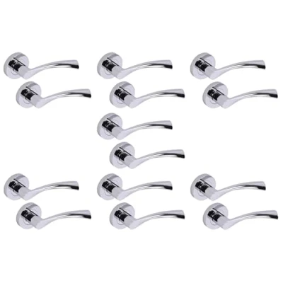 Image of HANDLEZONE® 7 Sets Lobo Lever On Round Rose Door Handles, Internal Passage Latch Handles Polished Chrome