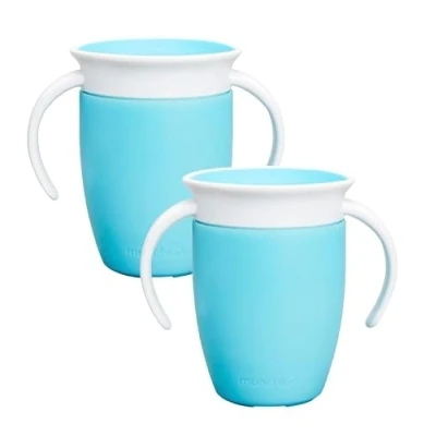 Image of Munchkin Miracle 360 6+ Months Baby Sippy Cups Free Flow Beaker for Toddlers Trainer Cup BPA Spill Water Bottle with Easy Grip Handles 207 ml 2pack Blue