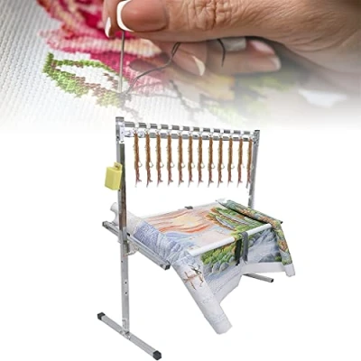 Image of Embroidery Stand, Adjustable Cross Stitch Craft Stainless Steel Needlework Floor Frame, Standing Lap Table, for Art Sewing Holder