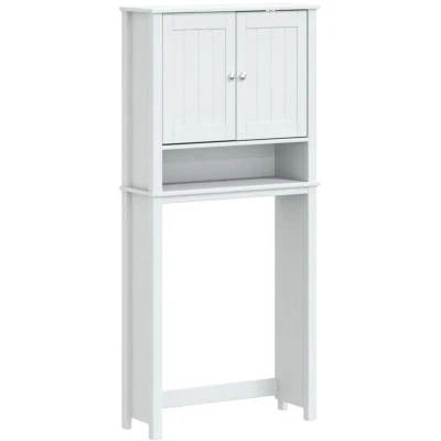 Image of vidaXL Solid Wood Washing Machine Cabinet, Modern Design, with Storage Shelves and Doors, White Perfect for Bathroom or Laundry Room