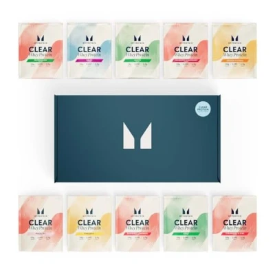 Image of New MyProtein Clear Whey Isolate Protein Powder Sample Pack 10 x 25g Servings Cool and Refreshing Shake Alternative 20g 4g BCAA per Serving
