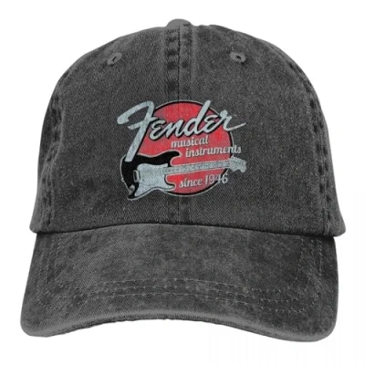 Image of Baseball Cap Hip hop Guitar Fender Retro Logo Merch Unisex Style Fashion Distressed Cotton Sun Birthday Gift Christmas Hat