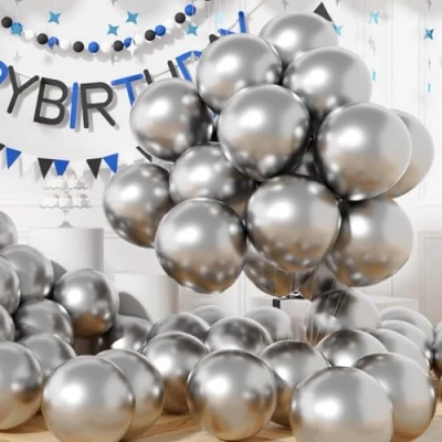 Image of AULE Metallic Helium Silver Balloons: 50 Pcs 12 inch Chrome Party Balloons Shiny Grey Latex Thicken Balloon Dusty for Wedding Graduation Bachelorette Birthday Decoration