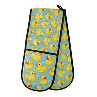 Image of PUXUQU Oven Gloves Double Mitts Gloves, Cute Yellow Duck Heat Resistant for Baking BBQ Kitchen Cooking