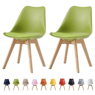 Image of mcc direct Set of 2 Dining Chairs Wooden Legs Soft Cushion Pad Stylish DELUXE Retro Lounge Office EVA (Green)