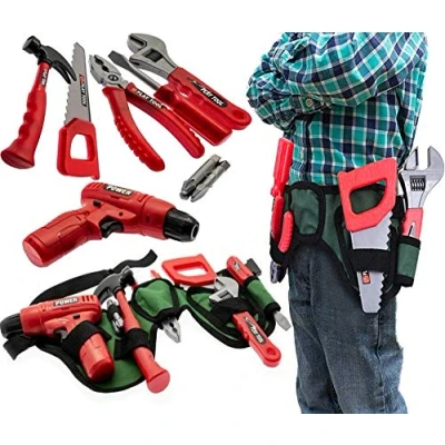 Image of Kids Tool Set &amp; Work Belt with Accessories Tools, Working Drill Childrens DIY Toy Building Construction Pretend Play