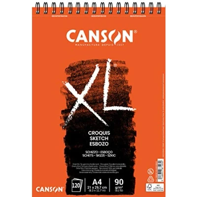 Image of CANSON XL Sketch 90gsm A4 Paper, Fine Grain, Spiral Pad Short Side, 120 Ivory Sheets, Ideal for Professional Artists &amp; Illustrators